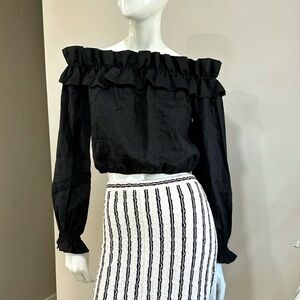 NWT CAMI NYC Cala Offtheshoulder Cropped Linengauze Top -Black Size M Officecore